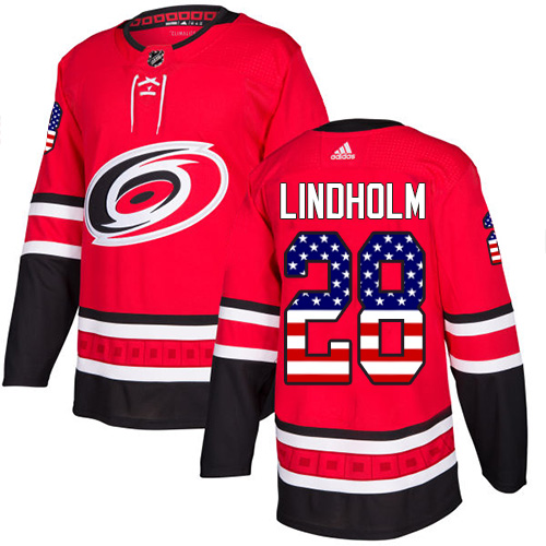 Kinder Carolina Hurricanes Eishockey Trikot Elias Lindholm #28 Authentic Rot USA Flag Fashion